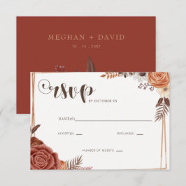 Cartão RSVP Casamento outono de Script Manuscrito Rustic Moder