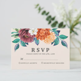 Cartão RSVP Casamento outono de terracota laranja queimada mod