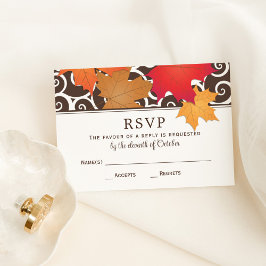 Cartão RSVP Casamento outono Elegante das Folhas de outono e d