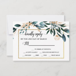 Cartão RSVP Casamento outono Elegante Floral Azul Profundo