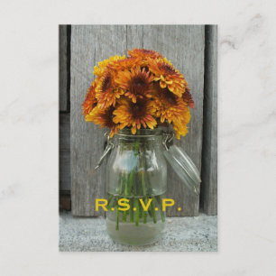 Cartão RSVP Casamento outono RSVP: Mason Jar Flowers & Barnwoo