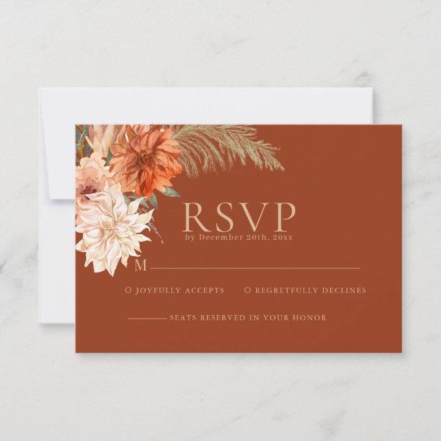 Cartão RSVP Casamento outono-russa de terracotta floral de aqu (Frente)