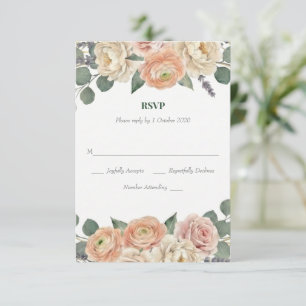 Cartão RSVP Casamento Oval Elegante com Floral de Pêssego e Tr