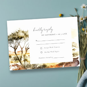 Cartão RSVP Casamento Paisagem Africana Aquarela Terrosa Silen