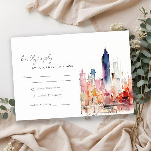 Cartão RSVP Casamento Paisagem Aquarela Chicago Illinois