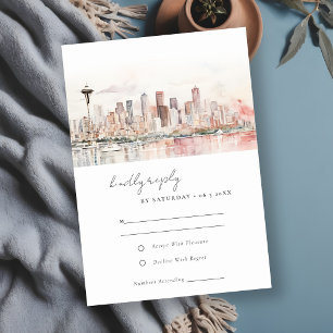 Cartão RSVP Casamento Paisagem Aquarela em Seattle Washington