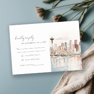 Cartão RSVP Casamento Paisagem Aquarela em Seattle Washington