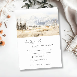 Cartão RSVP Casamento Paisagem Aquarela Jackson Hole Wyoming