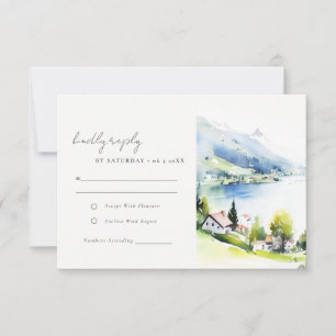 Cartão RSVP Casamento Paisagem Aquarela Lungern Suíça