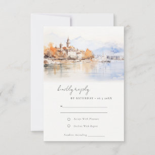 Cartão RSVP Casamento Paisagem Aquarela Montreux Suíça