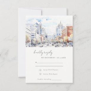 Cartão RSVP Casamento Paisagem Aquarela Omaha Nebraska