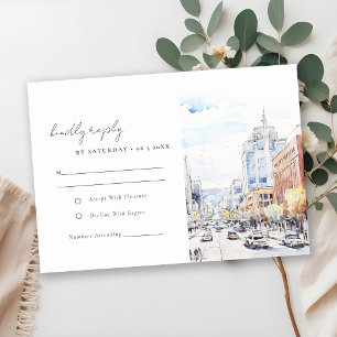 Cartão RSVP Casamento Paisagem Aquarela Omaha Nebraska
