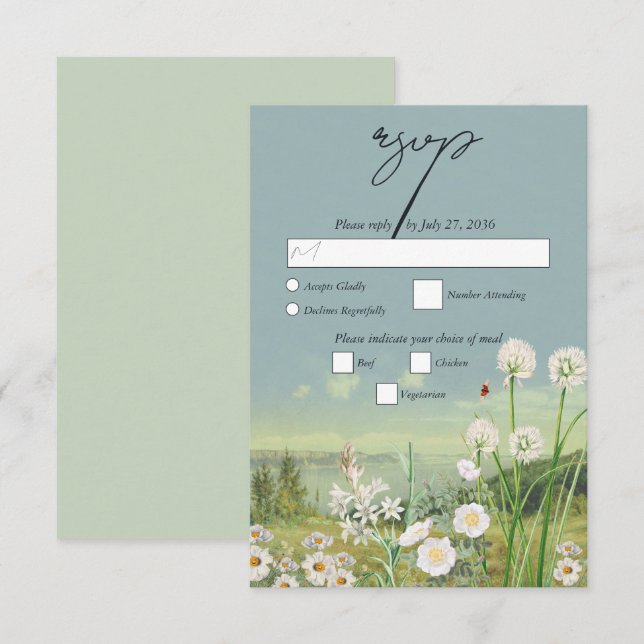 Cartão RSVP Casamento paisagístico de Watercolor Wildflower (Frente/Verso)