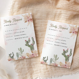 Cartão RSVP Casamento Pampas Cactus Floral Pink Boho