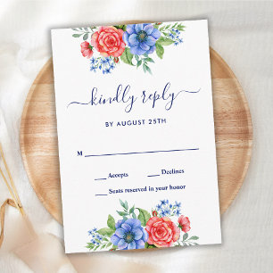 Cartão RSVP Casamento Patriótico Azul Branco Vermelho