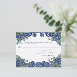 Cartão RSVP Casamento Pavão Azul e Verde