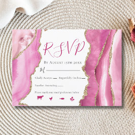 Cartão RSVP Casamento Pedra Ágata Rosa e Dourado Glamouroso