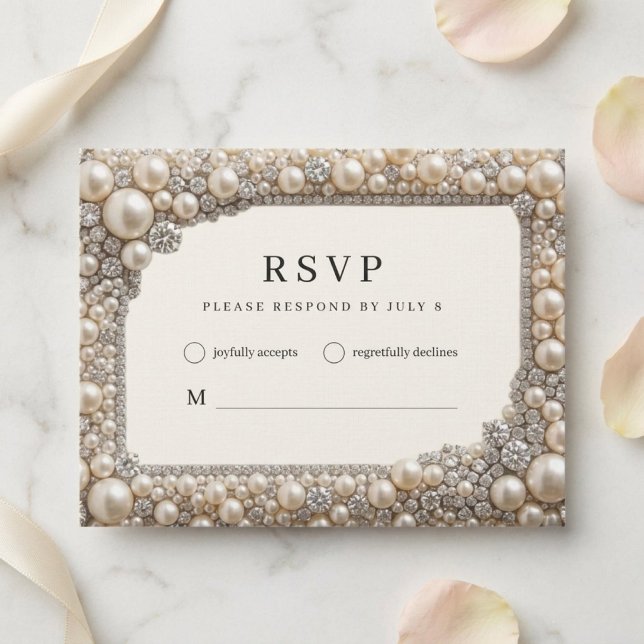 Cartão RSVP Casamento Pérolas Elegantes (Criador carregado)
