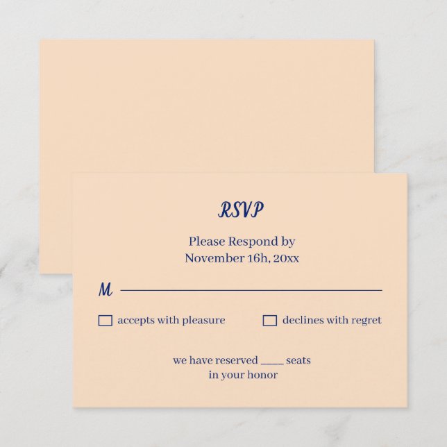 Cartão RSVP Casamento Personalizado de bege Simples (Frente/Verso)