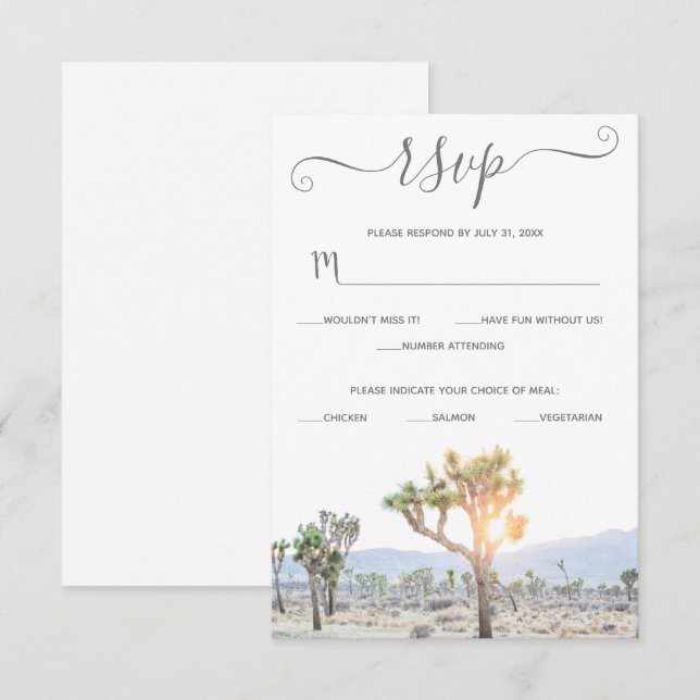 Cartão RSVP Casamento Personalizado Joshua Tree Elegante Boho  (Frente/Verso)