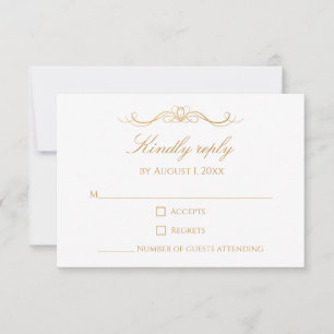 Cartão RSVP Casamento Personalizado Moderno Elegante Dourado e