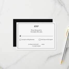 Cartão RSVP Casamento Personalizado Simples Preto e Branco