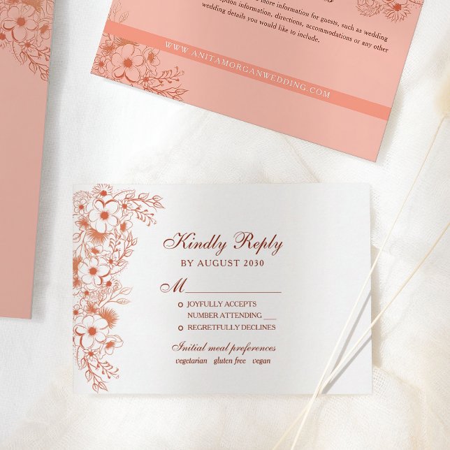 Cartão RSVP Casamento Pêssego (Criador carregado)