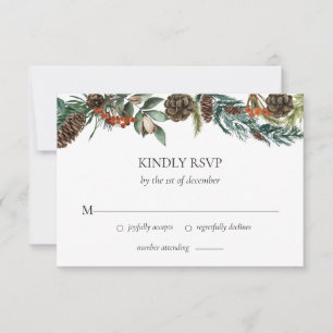 Cartão RSVP Casamento Pine Cone de Pinheiros de inverno