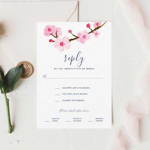 Cartão RSVP Casamento Pink Cherry Blossoms