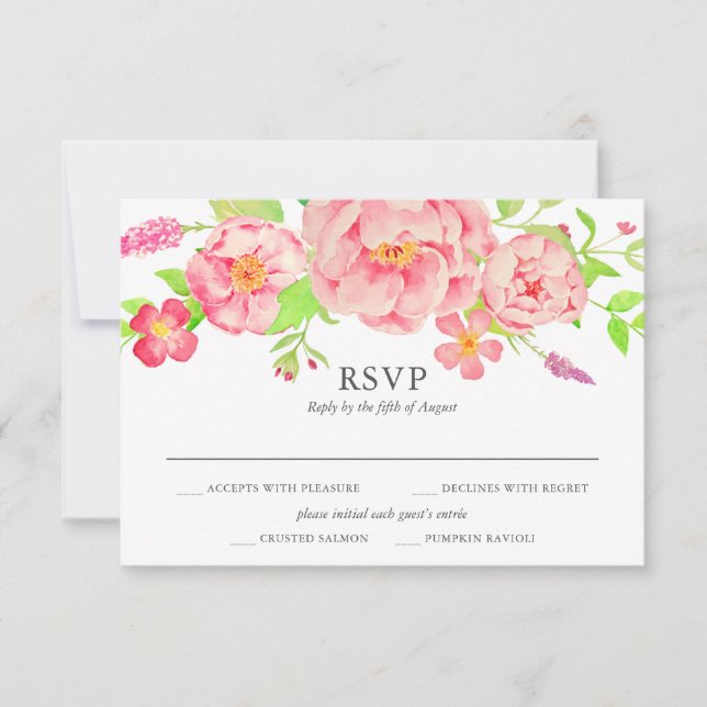 Cartão RSVP Casamento Pink Peony (Frente)