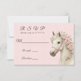 Cartão RSVP Casamento Pintado de Cavalo com Flores Rosa