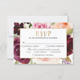 Cartão RSVP Casamento Plum Purple Blush Botânico De Cor Rosa