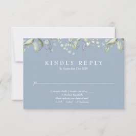 Cartão RSVP Casamento Poeira Azul Floral Verde Lilás