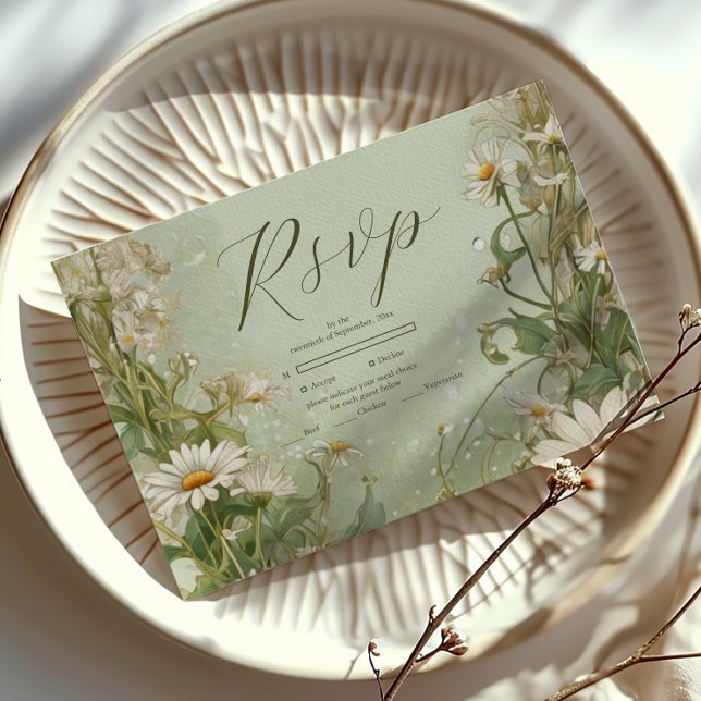 Cartão RSVP Casamento Polvilhado de Margaridas (Criador carregado)