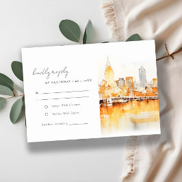 Cartão RSVP Casamento por Aquarela da Cidade Elegante de Nashv