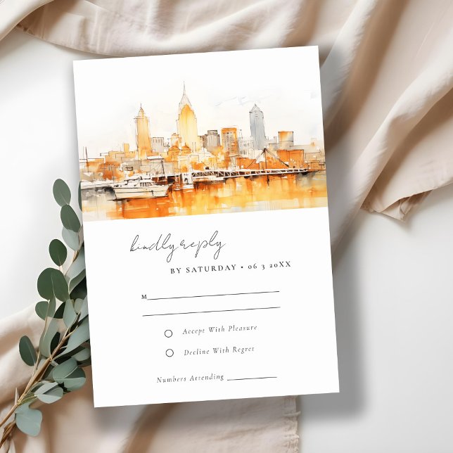 Cartão RSVP Casamento por Aquarela da Cidade Elegante de Nashv (Criador carregado)