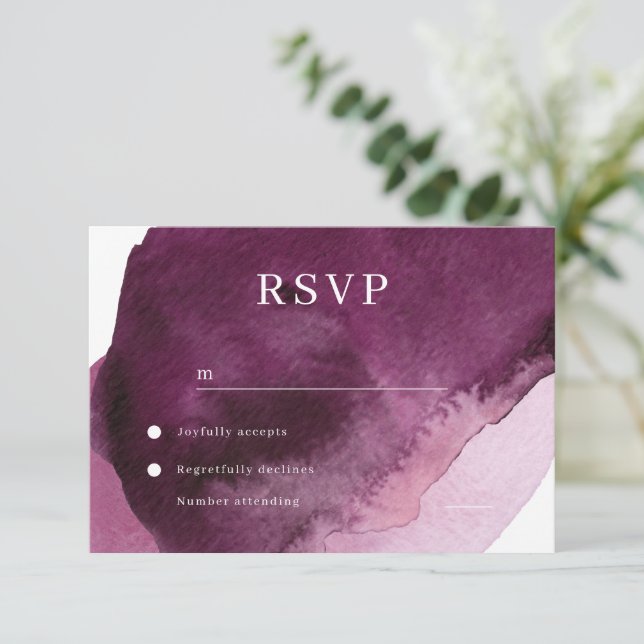 Cartão RSVP Casamento por Aquarela da Moderna Burgundy Maroon (Em pé/Frente)