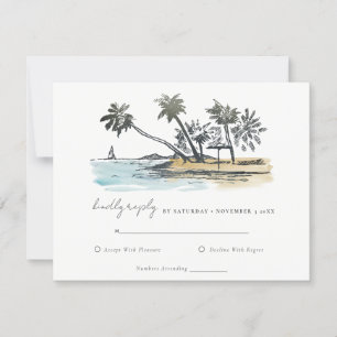 Cartão RSVP Casamento por Aquarela de Árvore de Palma de Praia