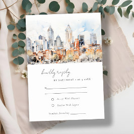 Cartão RSVP Casamento por Aquarela de Denver Colorado Skyline