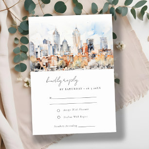 Cartão RSVP Casamento por Aquarela de Denver Colorado Skyline