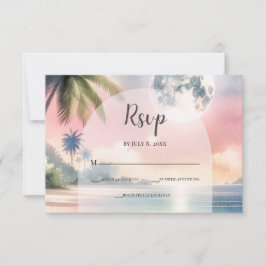 Cartão RSVP Casamento por Aquarela de Destino de Praia Tropica