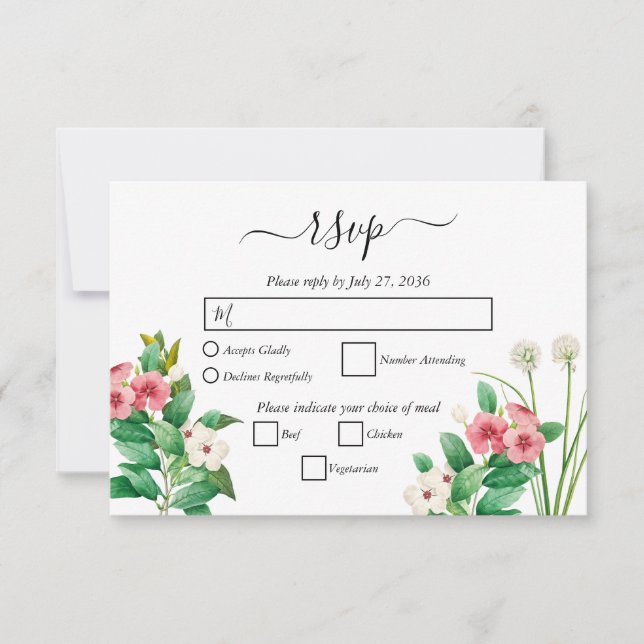 Cartão RSVP Casamento por Aquarela de Flores Selvagens (Frente)