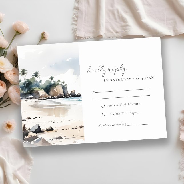 Cartão RSVP Casamento por Aquarela de Palma da Praia Bali da C (Criador carregado)