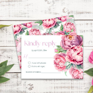 Cartão RSVP Casamento por Aquarela de Peônias Rosa Escamosas