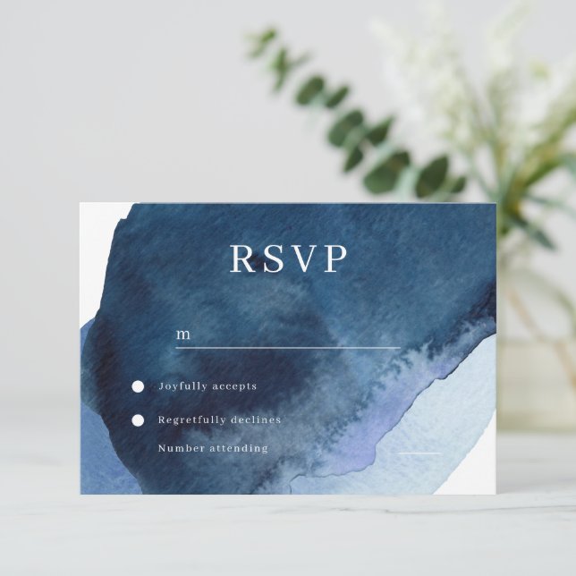 Cartão RSVP Casamento por Aquarela do Marinho Moderno (Em pé/Frente)