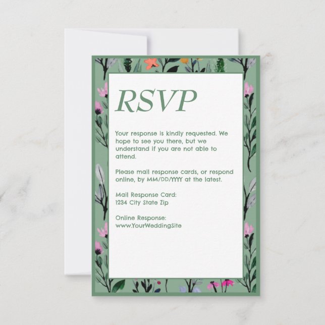 Cartão RSVP Casamento Por Aquarela Física De Whimsical (Verso)