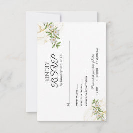 Cartão RSVP Casamento por Aquarela Floral Branca e Verde Moder