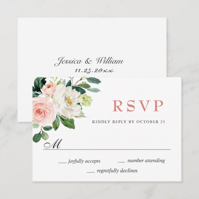 Cartão RSVP Casamento por Aquarela rosa Flores Verdadeiras (Frente/Verso)