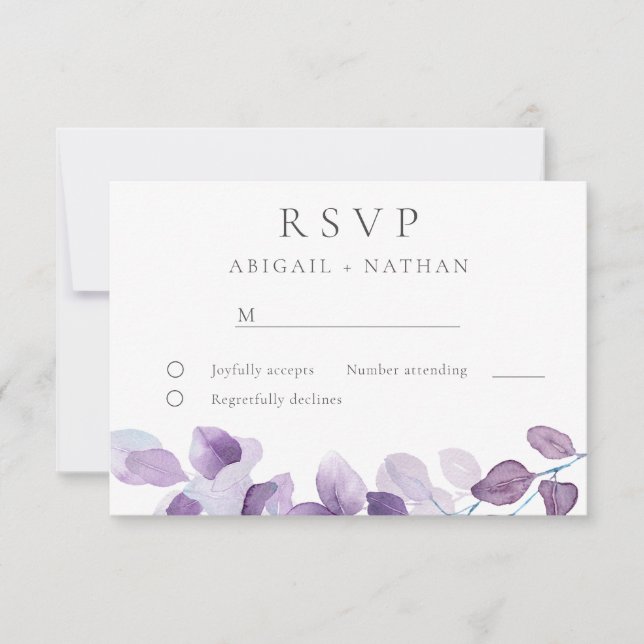 Cartão RSVP Casamento por Aquarela Roxo-Elegante Moderno (Frente)