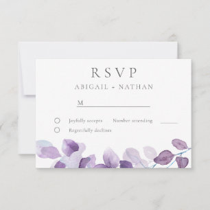 Cartão RSVP Casamento por Aquarela Roxo-Elegante Moderno